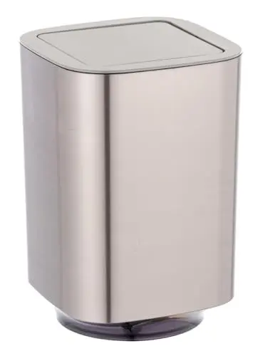 Produktbild: WENKO Schwingdeckeleimer Mod. Auron Silber, 5,5 Liter Kosmetikeimer für das Badezimmer, aus Kunststoff, Deckel abnehmbar