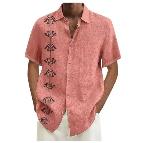 Produktbild: Maßgeschneiderte Passform Hawaii Hemden Maßgeschneiderte Passform Hawaii Hemd männer Kurzarm rosa Print Freizeithemden Hawaii Hemd Cocktail Baywatch Hawaii ausgefallene Geschenke für männer