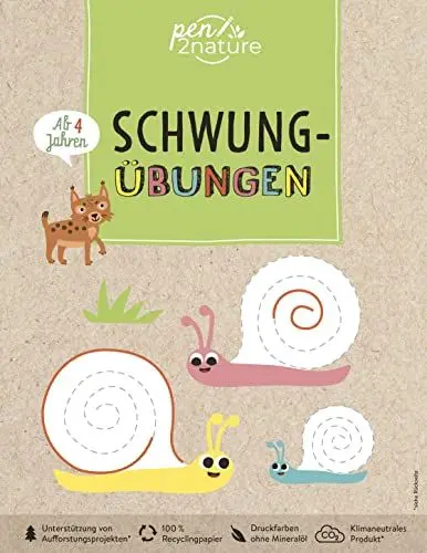 Produktbild: Schwungübungen für Kinder ab 4 Jahren. Übungen für Vorschulkinder: Nachhaltiger Lernspaß auf Recyclingpapier. Als Schulvorbereitung für die Stifthaltung (pen2nature kids)
