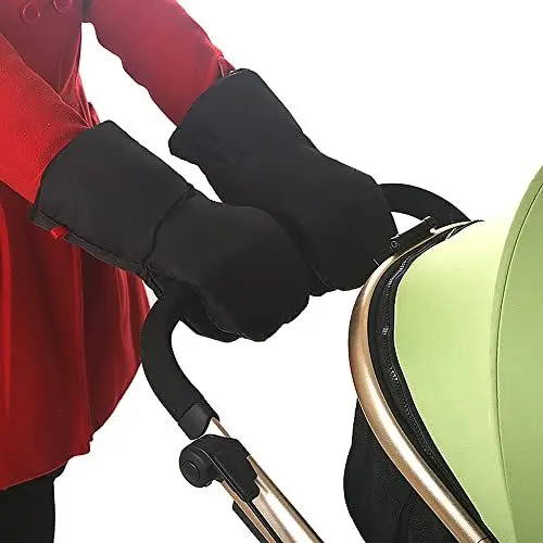 Produktbild: SCHYIDA Handschuhe Kinderwagen Schwarz, Ein Paar Handwärmer Kinderwagen Muff Warme Fleece Handmuff Kinderwagen Kinderwagenmuff Mit Flanell Innenseite Universalgröße für Kinderwagen
