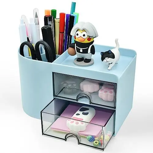 Produktbild: SCHYIDA Schreibtisch Organizer, Desk Organizer mit Schublade Kunststoff Stiftehalter Schreibtisch Desk Organizer Stiftehalter Organizer Schreibtischorganizer für Stift, Lineal, 18 * 10.5 * 9.5cm