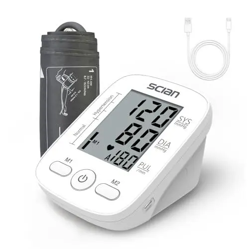 Produktbild: Scian Blutdruckmessgerät Oberarm für den Heimgebrauch, automatischer Blutdruckmessgeräte mit großes Manschette, großes LCD-Display, 2-Benutzer 180 Speicher, USB-Kabel (weiß)