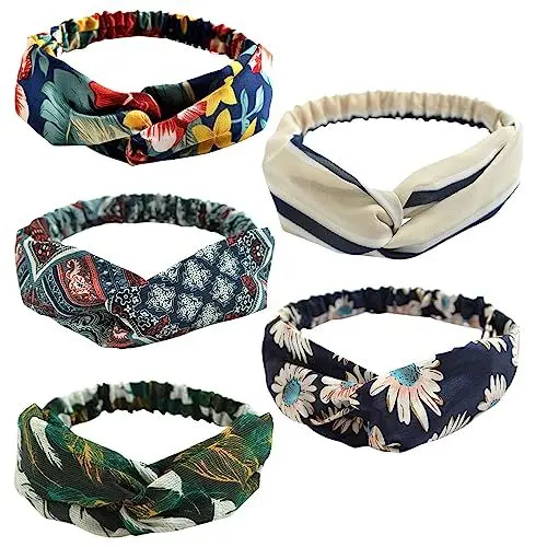 Produktbild: scicent 5 Stück Stirnbänder Damen Kopfband Haarband Turban Elastische Kopf Wickeln Niedlich Haarschmuck für Mädchen, 13111