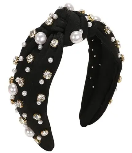 Produktbild: scicent Stirnband Mädchen Stirnbänder für Frauen Alice Bands Gemischt Perle Gewebe Haarband Erwachsene Frauen Haarbänder Mode Haarschmuck Knoten Haar Zubehör (Schwarz) - 16129