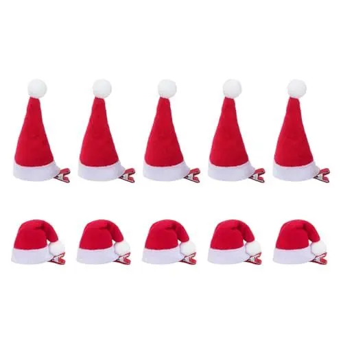 Produktbild: SCLLNDA 10 Stück Haarspangen Weihnachten Santa Hut Haarspangen Mini Weihnachtsmütze Haarschmuck Weihnachten Weihnachts Kopfschmuck Weihnachtsmütze Haarnadeln Haarschmuck für Mädchen Damen
