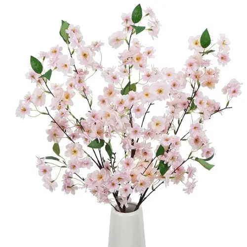 Produktbild: SCLLNDA 3PCS Künstliche Blumen Kirschblüten Kunstblumen 90cm Seidenblumen Kirschblütenzweig Plastikblumen Sakura für Party Büro Hochzeit Balkon Garten Vase Dekoration Rosa