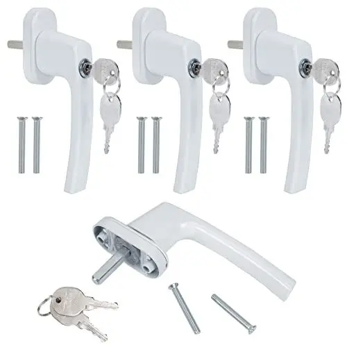 Produktbild: SCLLNDA 4 Stück Fenstergriffe Abschliessbar Kindersicherung mit Schloss in Stiftlänge 35mm Sicherheitsfenstergriff Fenstergriff Weiß Fensterschloss Aluminium Fenster Schloss Kinder