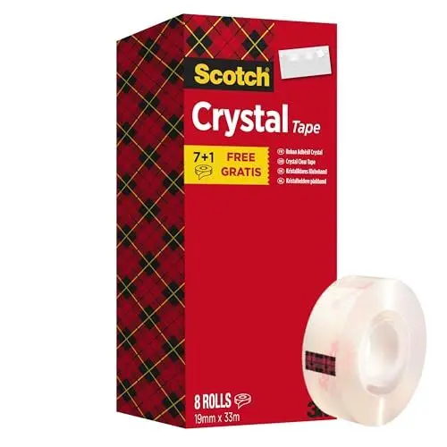 Produktbild: Scotch Crystal Klebeband, Transparent, Vorteilspack, 8 Rollen, 19mm x 33m - Allzweck-Klebeband für die Reparatur, Verschließen von Dokumenten