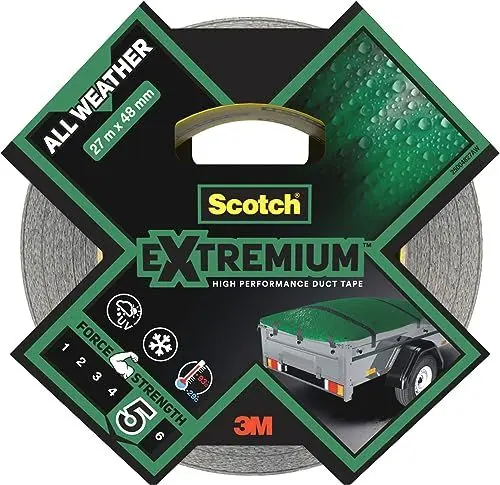 Produktbild: Scotch Extremium Gewebeband All Weather, 27 m x 48 mm, Hochleistungs-Klebeband für den Außenbereich, Panzertape - Wasserdichtes, Wetterfestes Reparaturband zum Befestigen und Abdichten