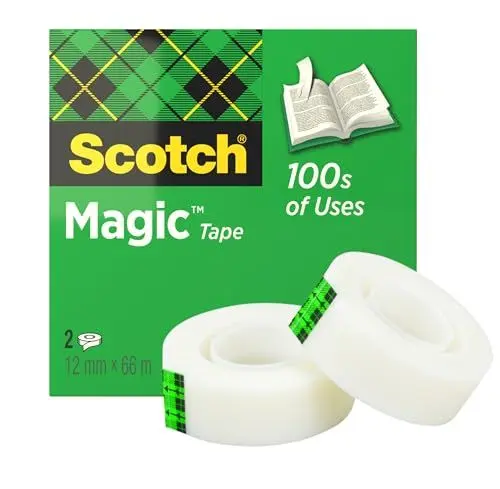 Produktbild: Scotch Magic Tape - 2 Rollen, 12 mm x 66 m - Unsichtbares Klebeband für allgemeine Zwecke zur Reparatur, Etikettierung und Versiegelung von Dokumenten