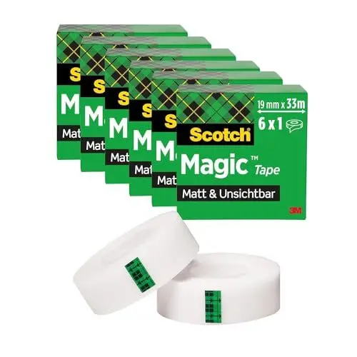 Produktbild: Scotch Magic Tape - 6 Rollen, 19 mm x 33 m - Unsichtbares Klebeband für allgemeine Zwecke zur Reparatur, Etikettierung und Versiegelung von Dokumenten