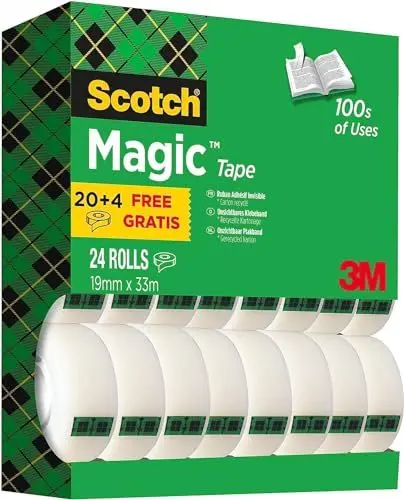 Produktbild: Scotch Magic Tape - Vorteilspack, 24 Rollen, 19 mm x 33 m - Unsichtbares Klebeband für allgemeine Zwecke zur Reparatur, Etikettierung und Versiegelung von Dokumenten