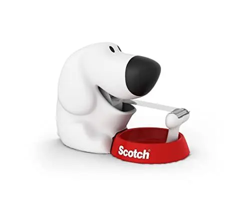 Produktbild: Scotch Tischabroller inkl. 1 Rolle Klebeband - Hunde Klebeband Abroller, auch für Kinder, weiß