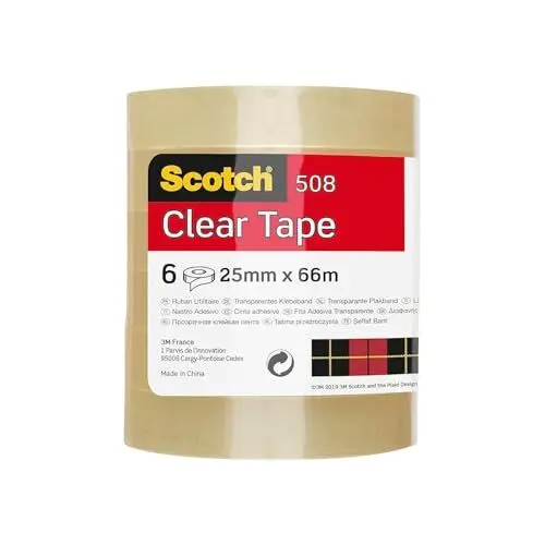 Produktbild: Scotch Transparentes Klebeband, 6 Rollen - 25mm x 66m - Durchsichtiges Allzweckband für Schule, Heim und Büro
