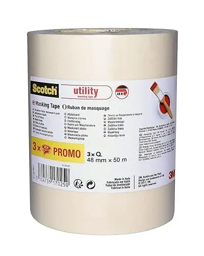 Produktbild: Scotch Utility Malerabdeckband - 3 Rollen, 48 mm x 50 m - Hochwertiges Universal-Abklebeband für Malerarbeiten und Dekoration