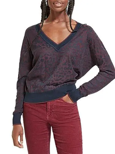 Produktbild: Scotch & Soda Damen Animal Jacquard V Neck Pullover, Bordeaux, S