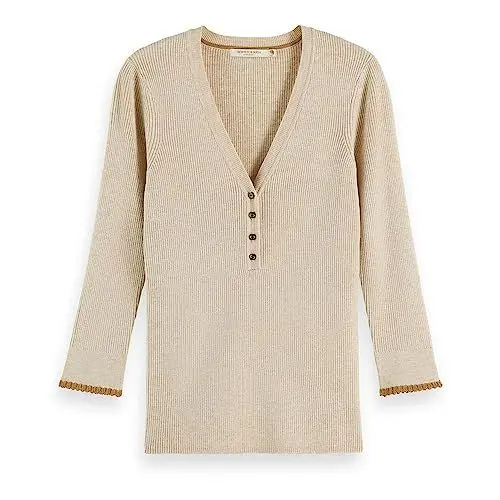 Produktbild: Scotch & Soda Damen Button Detail Skinny Rib Pullover, Oatmeal Melange, L