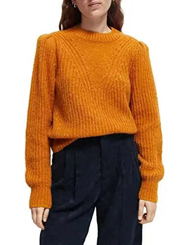 Produktbild: Scotch & Soda Damen Crewneck with Puffed Sleeves Pullover, Mehrfarbig (Cinnamon Spice Melange 5199), XS