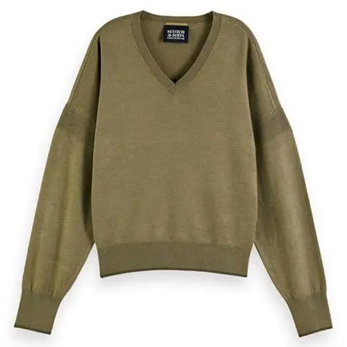 Produktbild: Scotch & Soda Damen V-Neck Relaxed Pullover Sweater, Military Melange, L