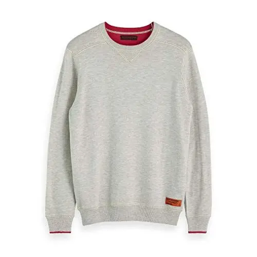 Produktbild: Scotch & Soda Herren Crewneck Pull in Sweatshirt Styling with Contrast Detail Unterhemd, Grau (Light Grey Melange 1161), X-Large (Herstellergröße: XL)