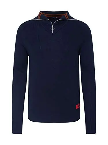 Produktbild: Scotch & Soda Herren Lightweight Rib Knit Pullover with high Zip-up Collar Unterhemd, Blau (Night 0002), Medium (Herstellergröße: M)