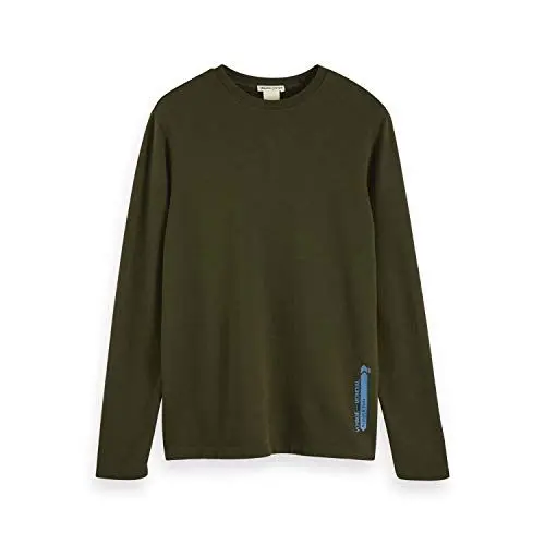 Produktbild: Scotch & Soda Herren Organic Lightweight Felpa Longsleeve Tee with Logo Print Langarmshirt, Grün (Military 0360), X-Large (Herstellergröße: XL)
