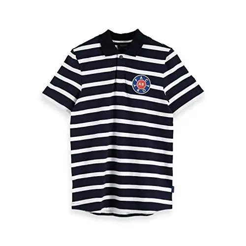 Produktbild: Scotch & Soda Herren Stripe Polo with Nylon Collar Poloshirt, Mehrfarbig (Combo D 0220), Medium (Herstellergröße: M)