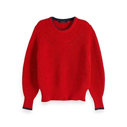 Produktbild: Scotch & Soda Maison Damen Chunky Cotton Knit Pullover Pullunder, Rot (Tomato Red 3322), X-Small (Herstellergröße: XS)