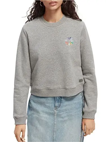 Produktbild: Scotch & Soda Maison Damen Regular Fit Cropped Crewneck Sweatshirt, Grey Melange 0606, S