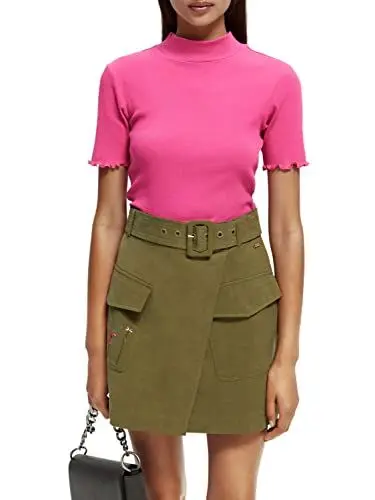 Produktbild: Scotch & Soda Damen Ribbed Mock Neck T-shirt T Shirt, Fuchsia 0707, L EU