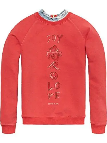 Produktbild: Scotch & Soda R´Belle Mädchen Sweatshirt Soft Sweat mit Denim Collar, Rot (Japan Sun 1748), 140 (Herstellergröße: 10)
