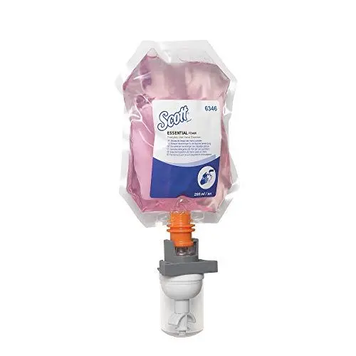 Produktbild: Scott Essential Schaum-Handseife 6346, rosa Schaumseife im 200 ml Beutel, ideal für die tägliche Handreinigung, 12 Stück (2.400 ml insgesamt)
