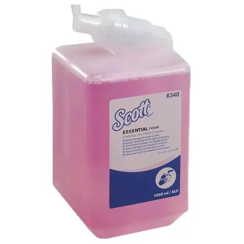 Produktbild: Scott Essential Schaum-Seife für die tägliche Verwendung 6340 – parfümierte Handseife – 1 x 1 Liter, Kassetten rosafarbener Handreiniger (insges. 1 l)