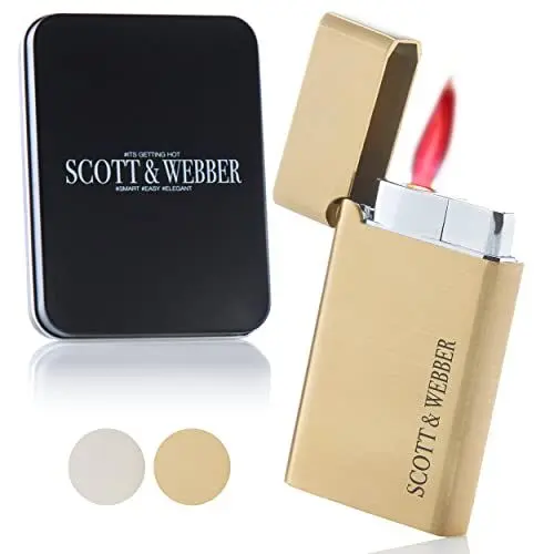 Produktbild: Scott & Webber® - Sturmfeuerzeug mit Jetflamme - Nachfüllbares Feuerzeug aus Metall einstellbar bis 1300°C - Inkl. edler Metallbox (Gold Square)