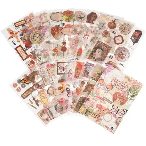 Produktbild: Scrapbooking Aufkleber Set Selbstklebend Sticker DIY Dekoration für Journaling Fotoalbum, Bastelpapier Zubehör Blumen Pilze Pflanzen Schmetterling Verschiedene Muster (Schlossgarten)