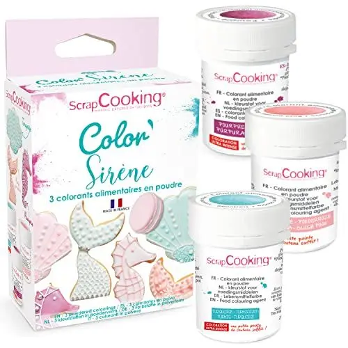 Produktbild: ScrapCooking - 3er Set Meerjungfrau Lebensmittelfarbe Pulver - Türkisblau, Puderrosa & Lila - Essbares Lebensmittel-Farben für Backen, Torten, Kekse, Kuchen, Teigen, Fondant, Rainbow Cake - 4071