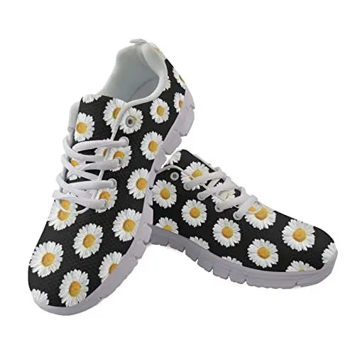 Produktbild: SCRAWLGOD Herren Sportschuhe Casual Tennis Sneakers Atmungsaktiv Schnürschuh Walking Laufschuhe, Gänseblümchen, 43.5 EU