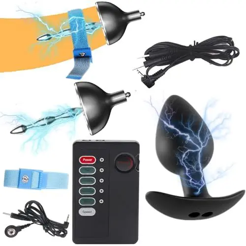 Produktbild: ScreaAss 2 in 1 Metall Elektrostimulation Penisplug Glans Stimulator Mit Elektroschock Silikon Analplug/Analperlen Harnröhren Dilatatoren Katheter SM Masturbation Sexspielzeug Für Männer,Schwarz/a,L