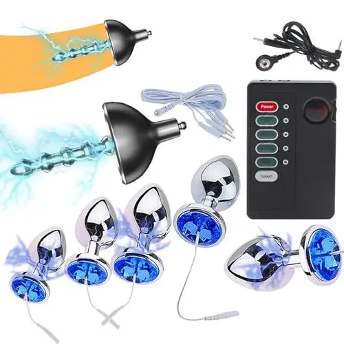 Produktbild: ScreaAss Elektro Schock Kurzer Penis Plug 5 Größen Edelstahl Anal Plug Kit Elektrischer Stimulator Butt Plug Glatte Kugel Harnröhren Dilator Estim Sex SM Extrem Sexspielzeug Für Männer,Schwarz/a,Set