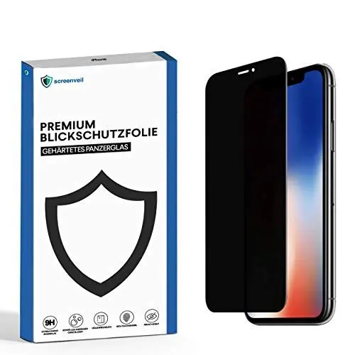 Produktbild: Screenveil - Sichtschutzfolie für iPhone 12 und 12 Pro aus gehärtetem Glas - Premium Blickschutzfolie - schützt sicher vor fremden Blicken und Schäden