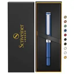 Produktbild: Scriveiner Blau Kugelschreiber EDC Luxus Stift, Taschenkugelschreiber mit Chrom, Cooler Schreibstift, Schreibgeschenk für Mann & Frau, Deutsche Schmidt Mine, Ausgefallenes Büro Designer Schreibset