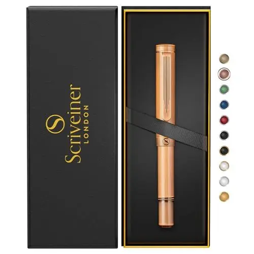 Produktbild: Scriveiner EDC Luxus Tintenkugelschreiber, atemberaubender Taschenkugelschreiber, handgebürstetes Kupferfinish, Schreibgeschenk für Männer Frauen, deutsche Schmidt Mine, Büro Kugelschreiber Set