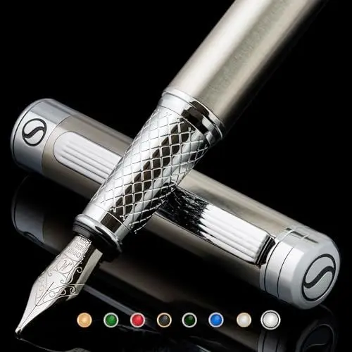 Produktbild: Scriveiner Luxusfüller Mit Edelstahl-Finish - Beeindruckender Füllfederhalter, Schmidt Feder (Medium) - Bestes Schreibgeräte-Geschenkset Für Männer & Frauen, Beruf, Führungskraft