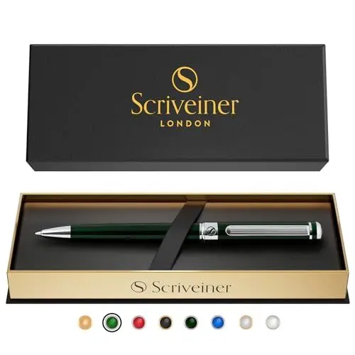 Produktbild: Scriveiner Kugelschreiber Britisch Renngrün - Luxus Kuli in britischem Renngrün mit Chromveredelung, Schmidt Ersatzmine, Geschenkbox, Büro Set, Professionell Kugelschreiber, Schöne Stifte