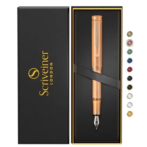 Produktbild: Scriveiner Luxus EDC Füllfederhalter (Medium), Messing Taschenstift, Handgebürstetes Kupferfinish, deutsche Schmidt Mine Konverter, Schreibgerät Geschenk-Set Männer Frauen, schöner Designer Stift