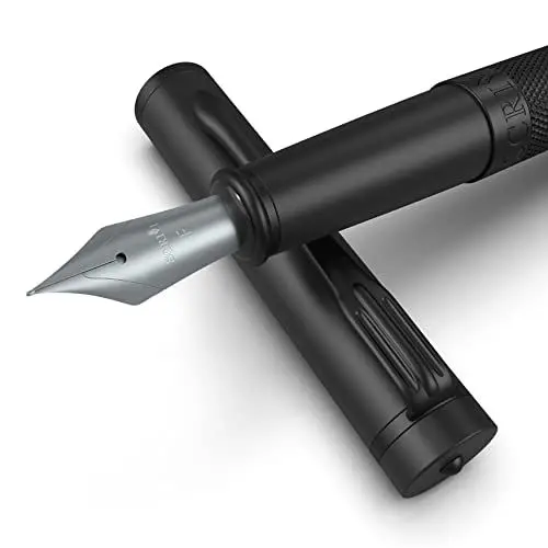 Produktbild: SCRIVI PENS Füllfederhalter Set (Feine Feder), Artistry Collection, Geschenketui, 2 Tintenpatronen, Tintennachfüllkonverter, Kalligraphie, glatte Schreibstifte (Mattschwarz)