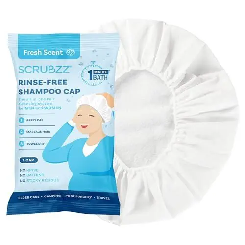 Produktbild: Scrubzz Shampoo-Kappe ohne Ausspülen für ältere und bettlägerige Patienten, spülfreie Shampoo-Kappe für postoperative und Krankenhausaufenthalte, wasserlose Haarwasch-Duschhauben – Kokosnuss-Vanille