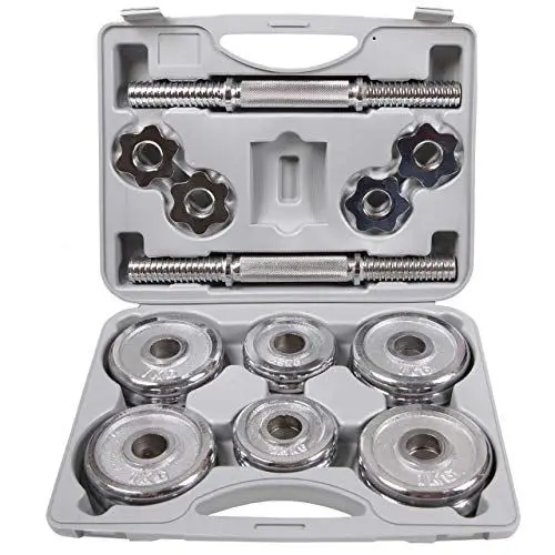 Produktbild: ScSPORTS® Kurzhanteln - 2er Set, 15 kg, mit Koffer, inkl. 12 Gewichte (8 x 1kg und 4 x 0,5kg), ⌀ 30/31mm, Gusseisen, Verchromt, Grau - Kurzhantelset, Hantelset, Kurzhantel, Home Gym, Fitness, Training