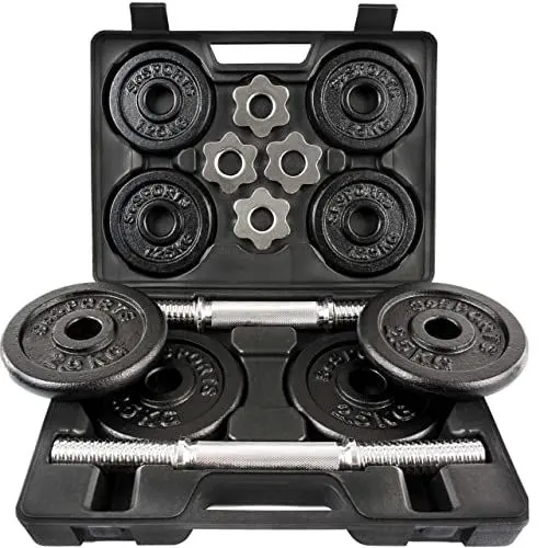 Produktbild: ScSPORTS® Kurzhanteln - 2er Set, 20 kg, mit Koffer, inkl. 8 Gewichte (4 x 2,5kg und 4 x 1,25kg), ⌀ 30/31 mm, Gusseisen, Sternverschlüsse - Kurzhantelset, Hantelset, Kurzhantel, Home Gym, Fitness