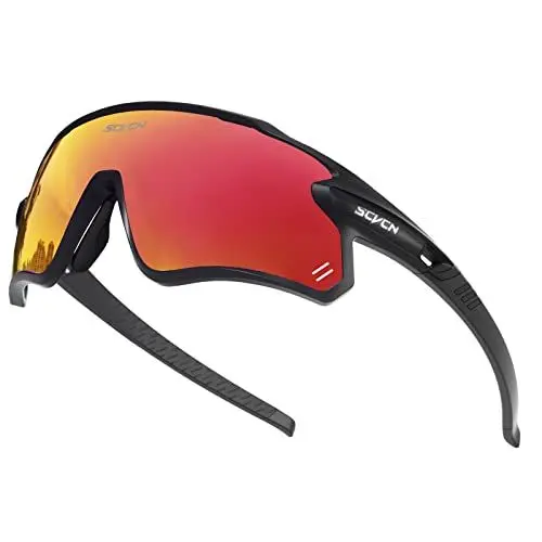 Produktbild: SCVCN Polarisierte Radfahrerbrille Sonnenbrille mit 3 Austauschbaren Gläsern für Männer Frauen Laufen Volleyball Tennis Autofahren Angeln Softball Bergsteigen Golf Wandern HD Hochkontrastlinsen 47